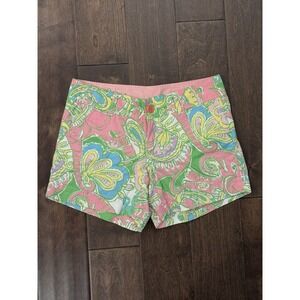Lilly Pulitzer Callahan Pink Green Chino 5" Inseam Cotton Beach Shorts Size 2